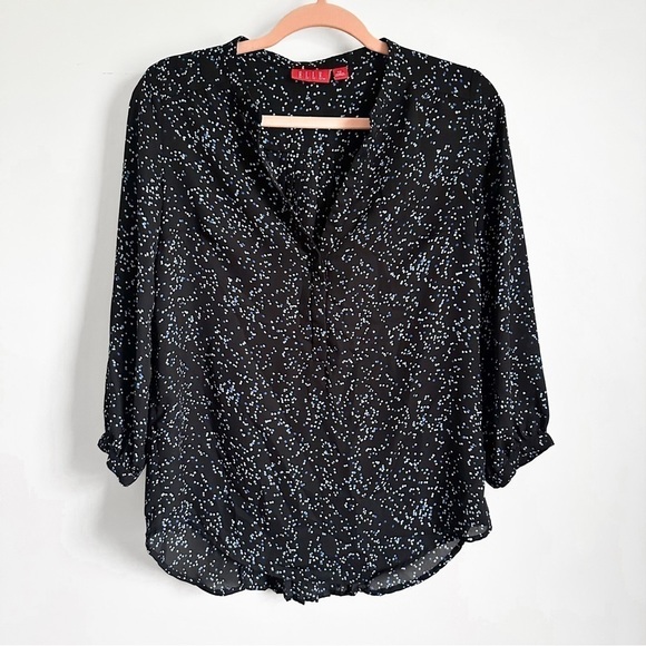 Elle Blue Speckle Dot Print Flowy Chiffon Office Casual Popover Blouse sz XS - Picture 1 of 7